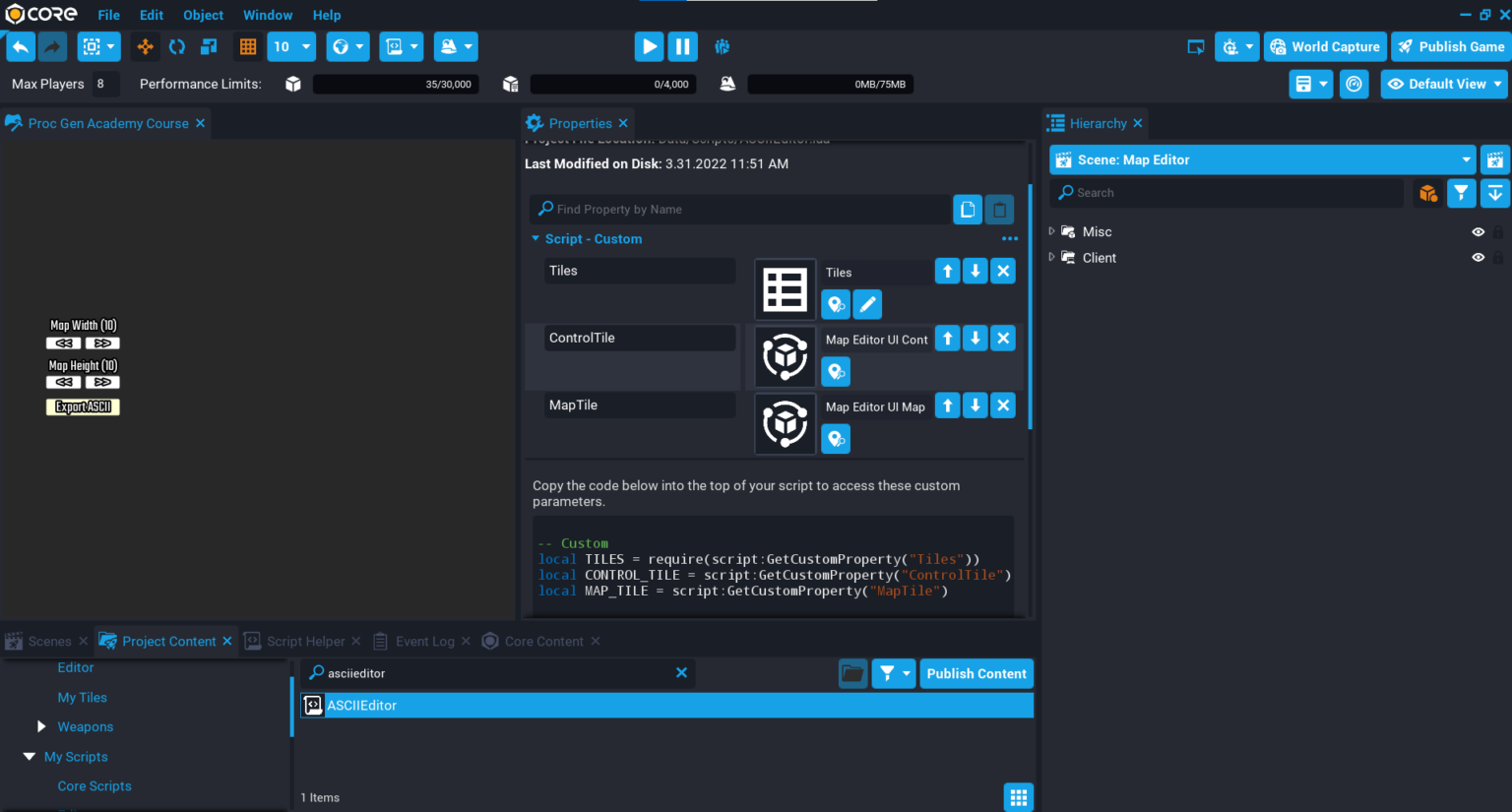 Create ASCIIEditor API - Core Academy
